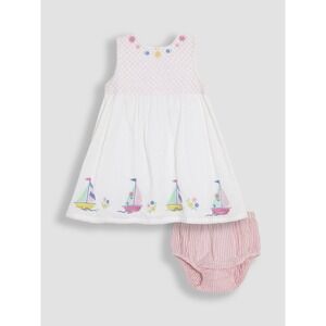 NWT JoJo Maman Bebe Appliqué Dress Set 12-18M Seersucker Nautical Smocked Summer